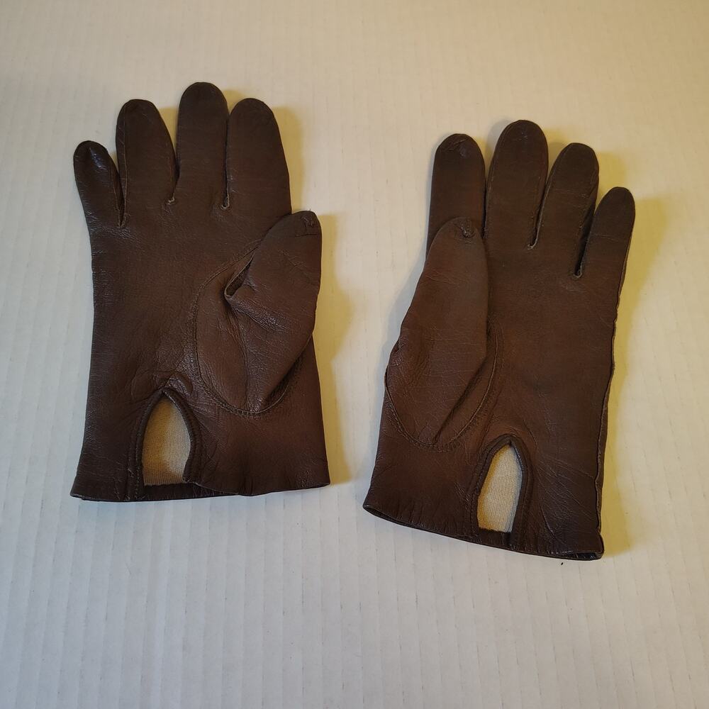 Vintage Brown Leather Driving Gloves XS Open Back Keyhole Classic Retro